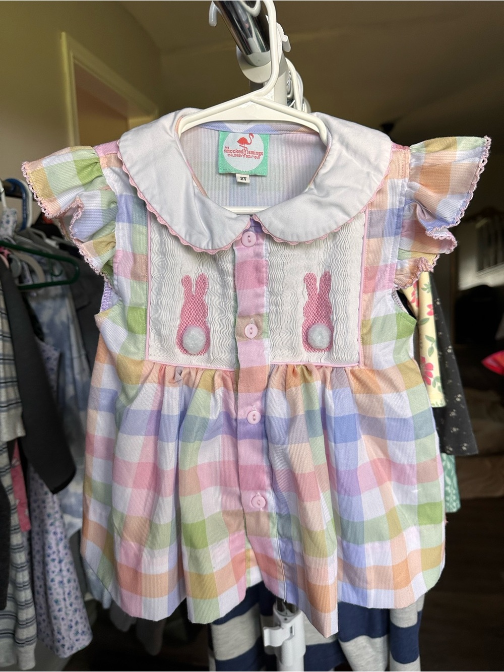 Pastel Plaid Bunny Smocked Dress